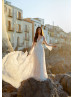 Long Sleeve Beaded Ivory Lace Tulle U Back Wedding Dress